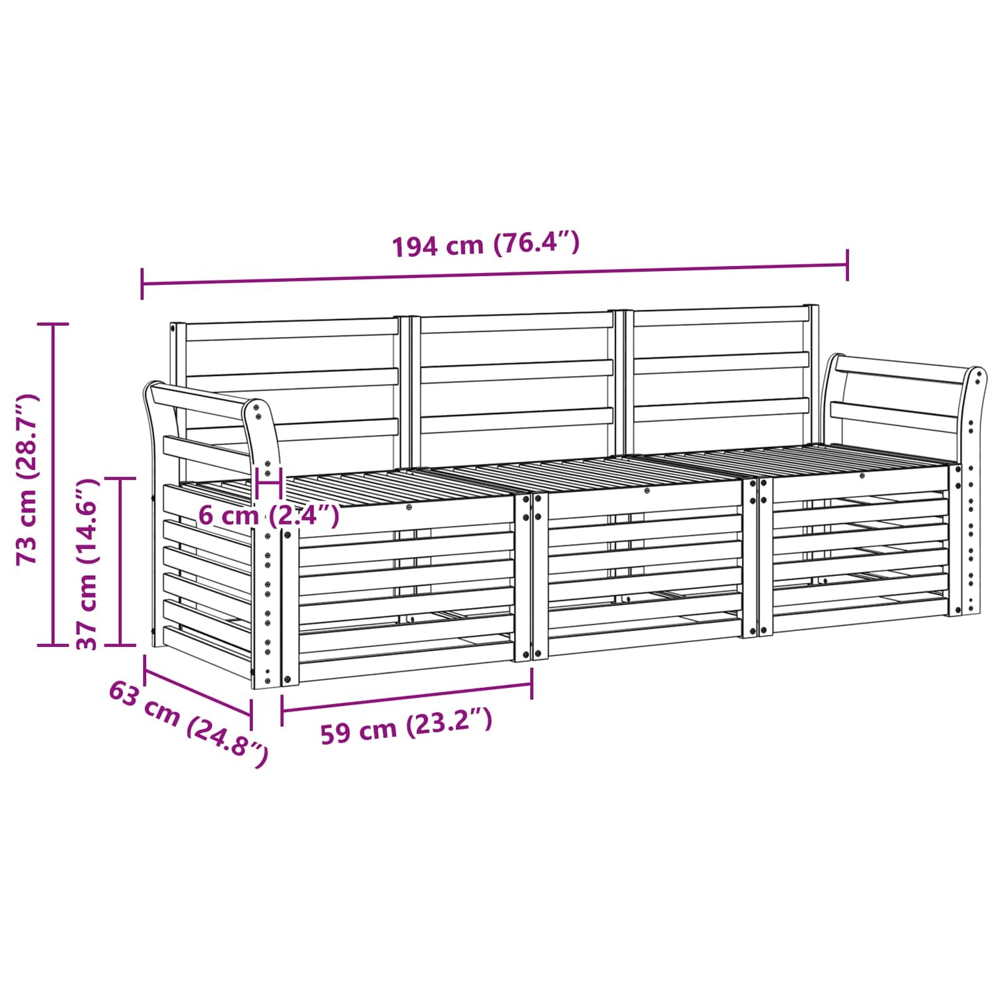 Set divani 3 pcs Naturale Legno di Acacia Massello | homemem39