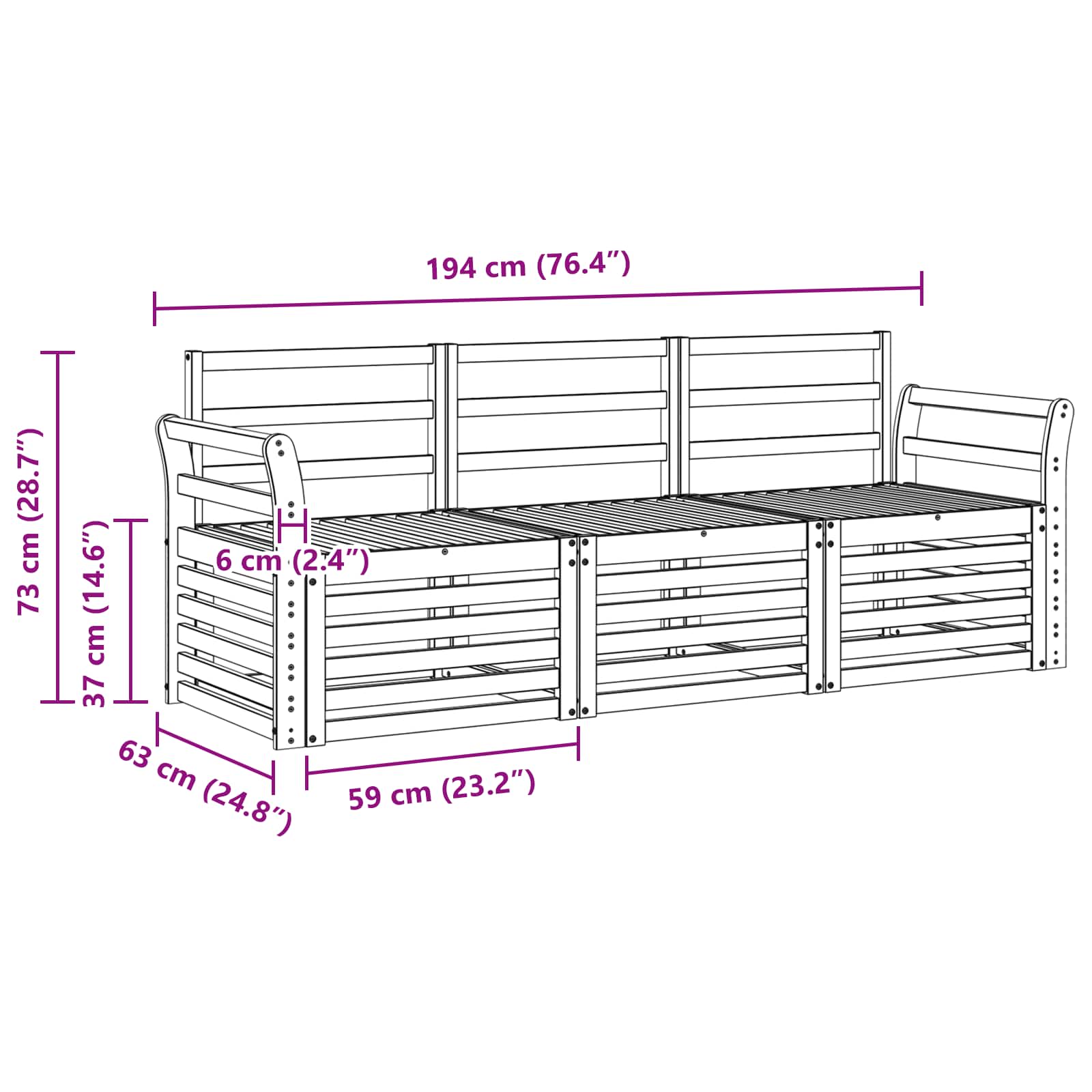 Set divani 3 pcs Naturale Legno di Acacia Massello | homemem39