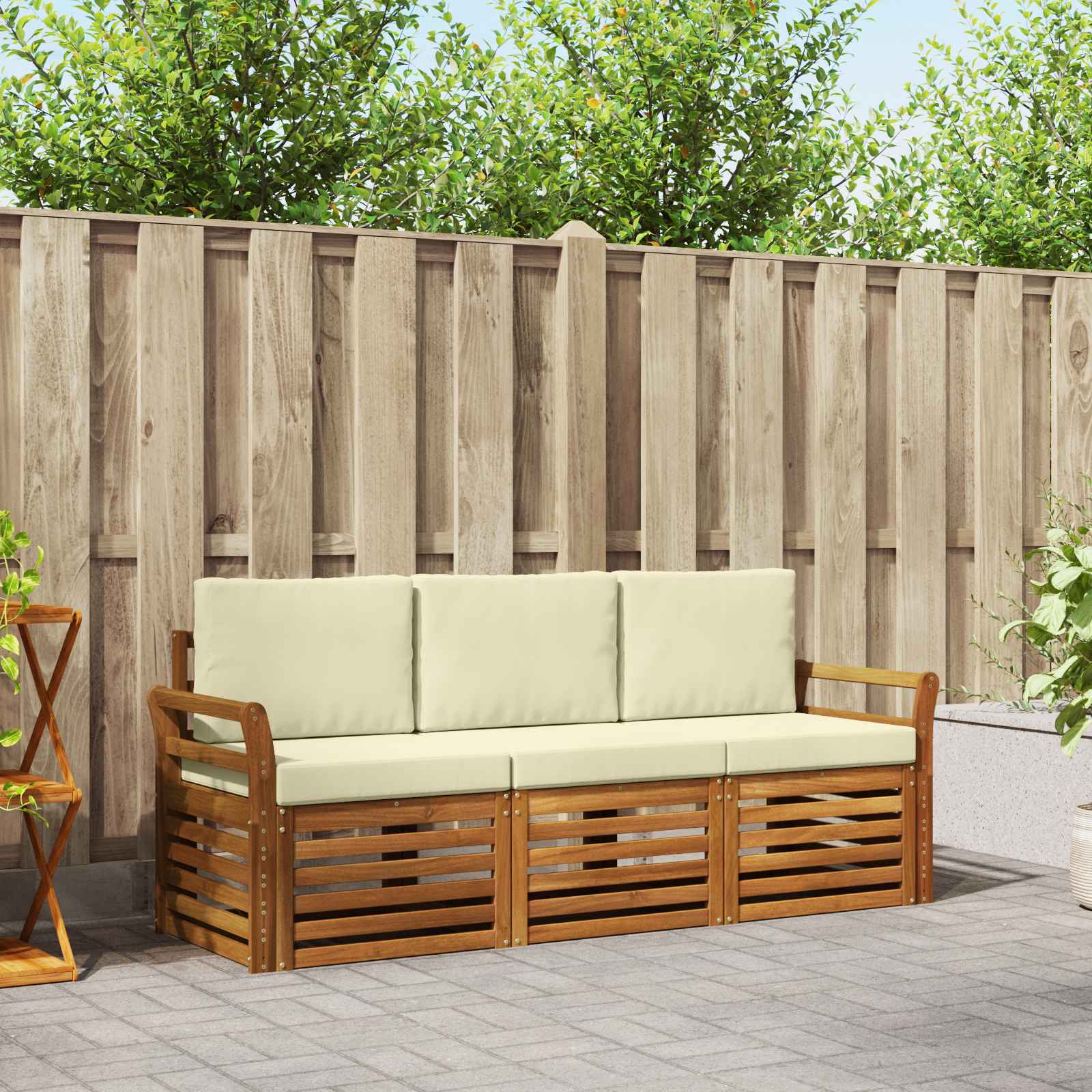 Set divani 3 pcs Naturale e Crema Legno di Acacia Massello | homemem39