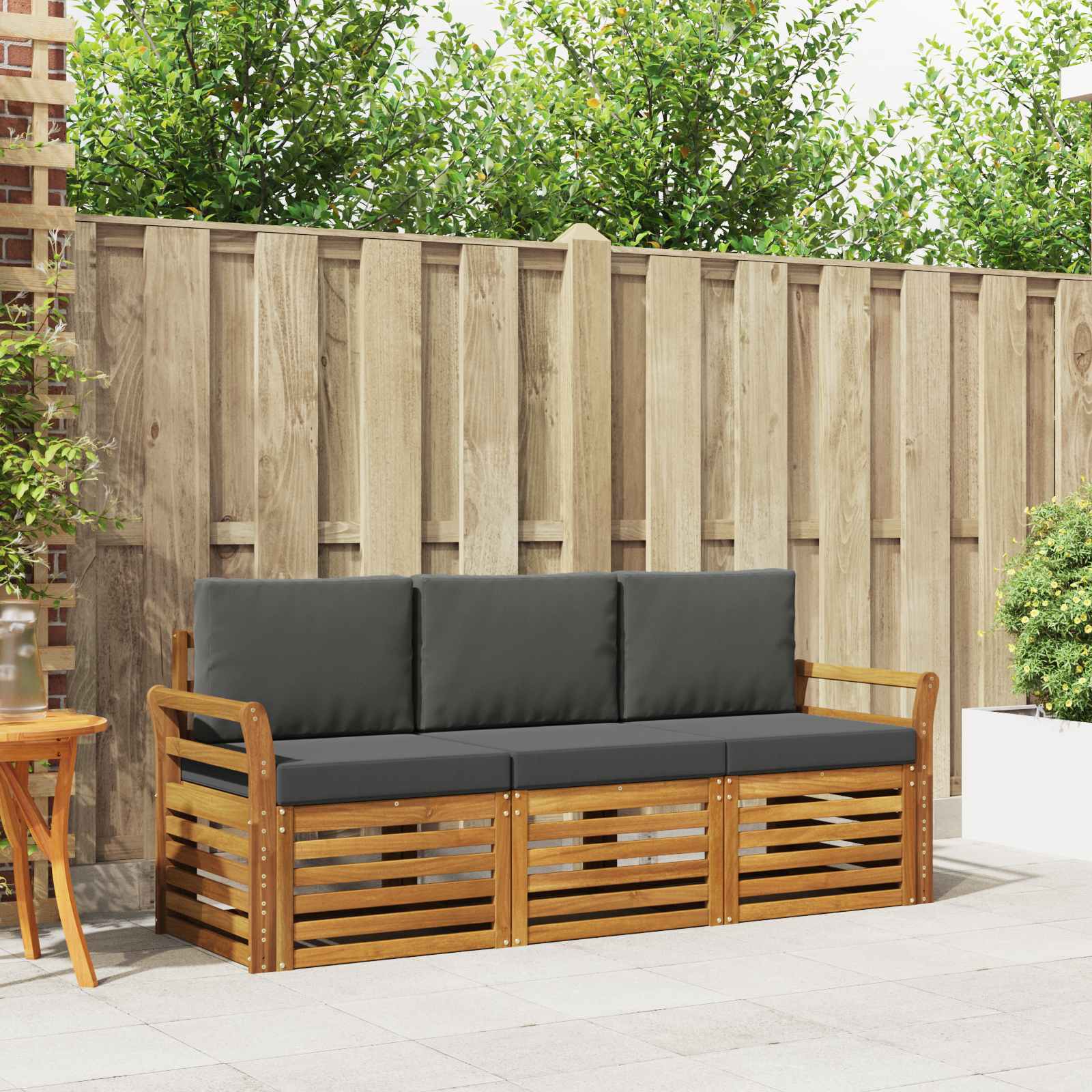 Set divani 3 pcs Naturale e Antracite Legno di Acacia Massello | homemem39