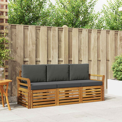 Set divani 3 pcs Naturale e Antracite Legno di Acacia Massello