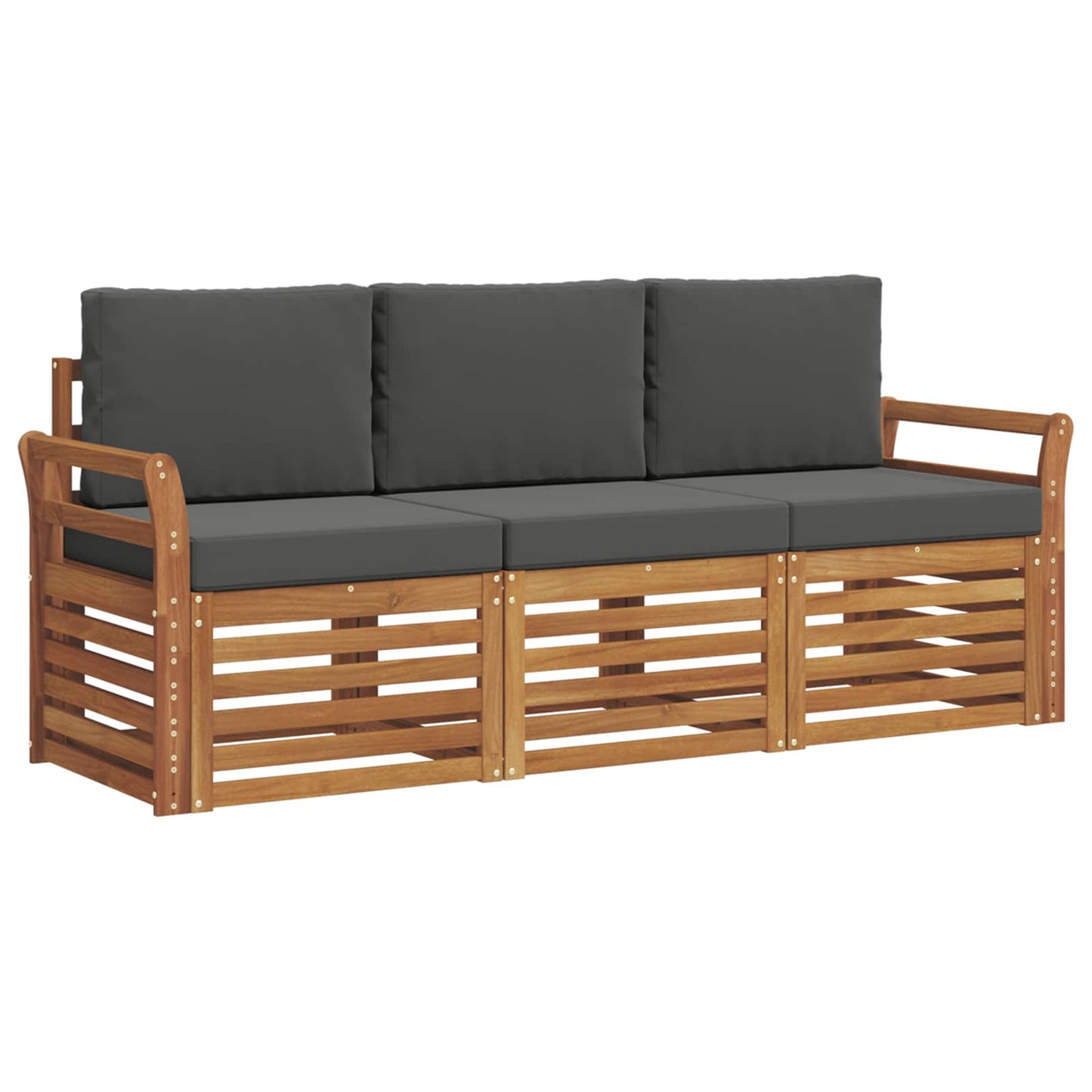 Set divani 3 pcs Naturale e Antracite Legno di Acacia Massello | homemem39