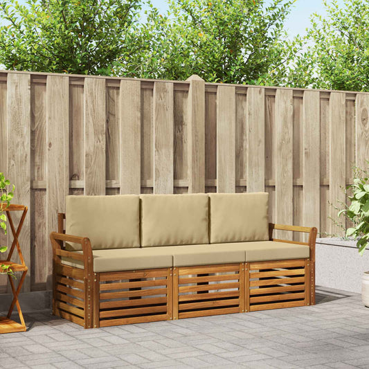 Set divani 3 pcs Naturale e Beige Legno di Acacia Massello