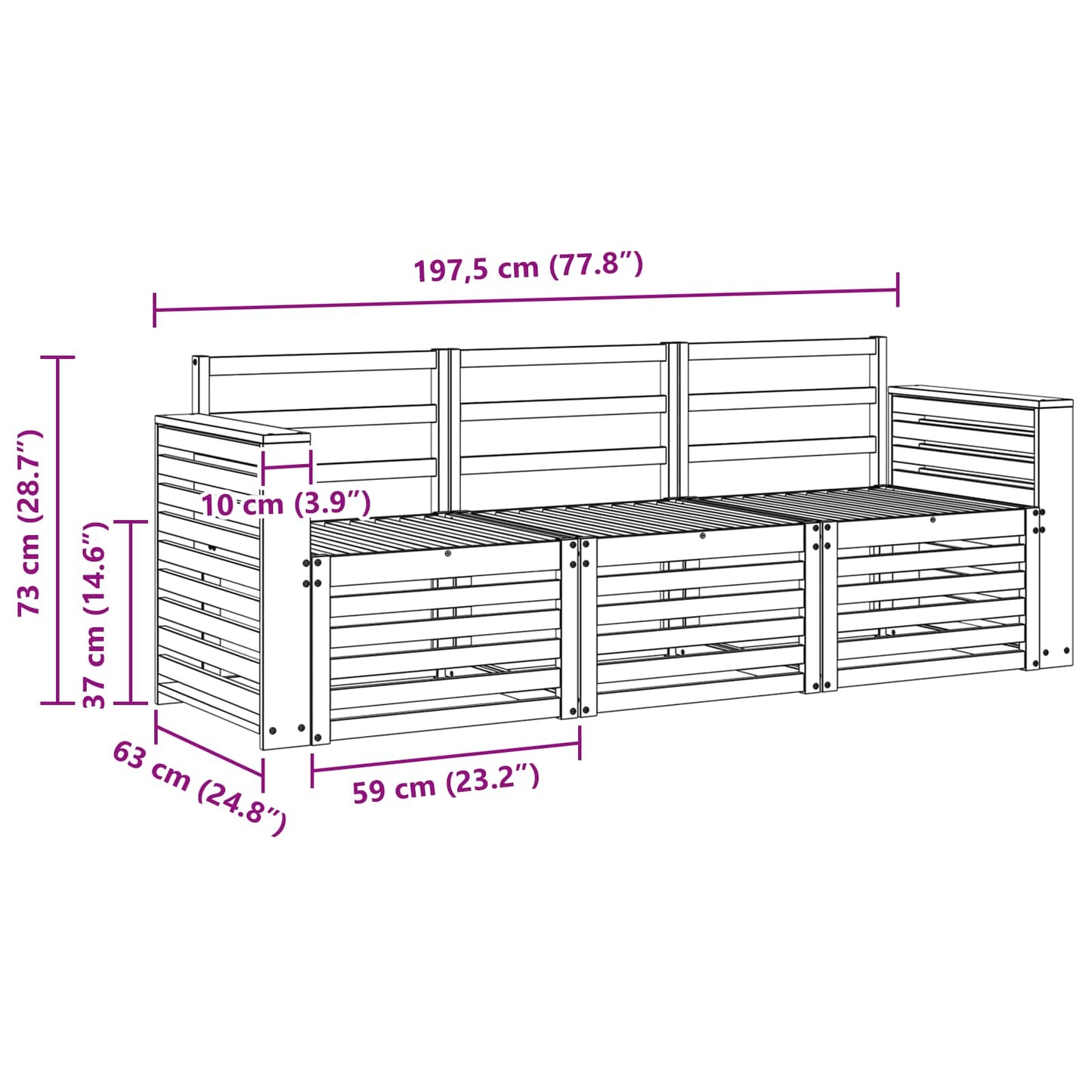 Set divani 3 pcs Naturale Legno di Acacia Massello