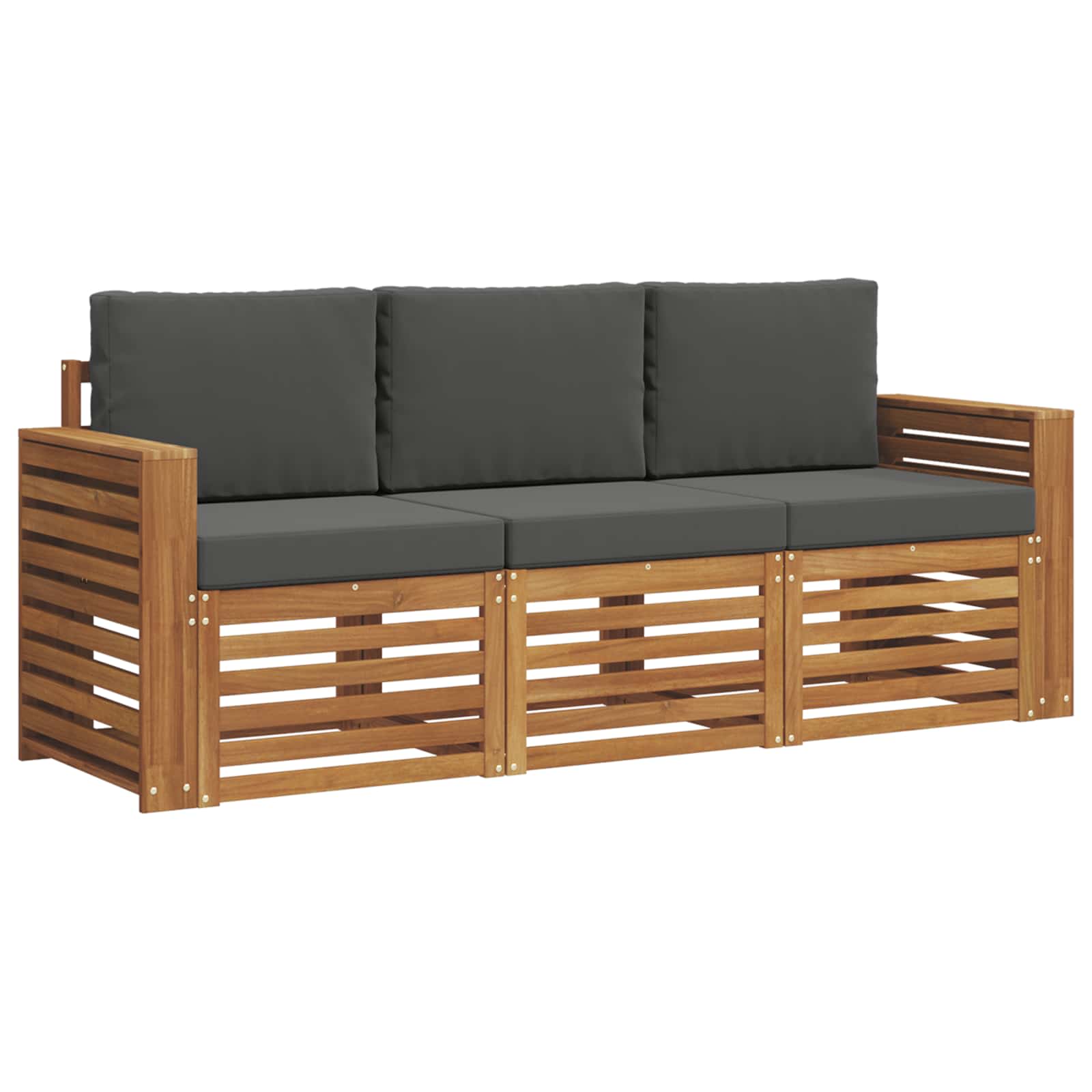 Set divani 3 pcs Naturale e Antracite Legno di Acacia Massello | homemem39