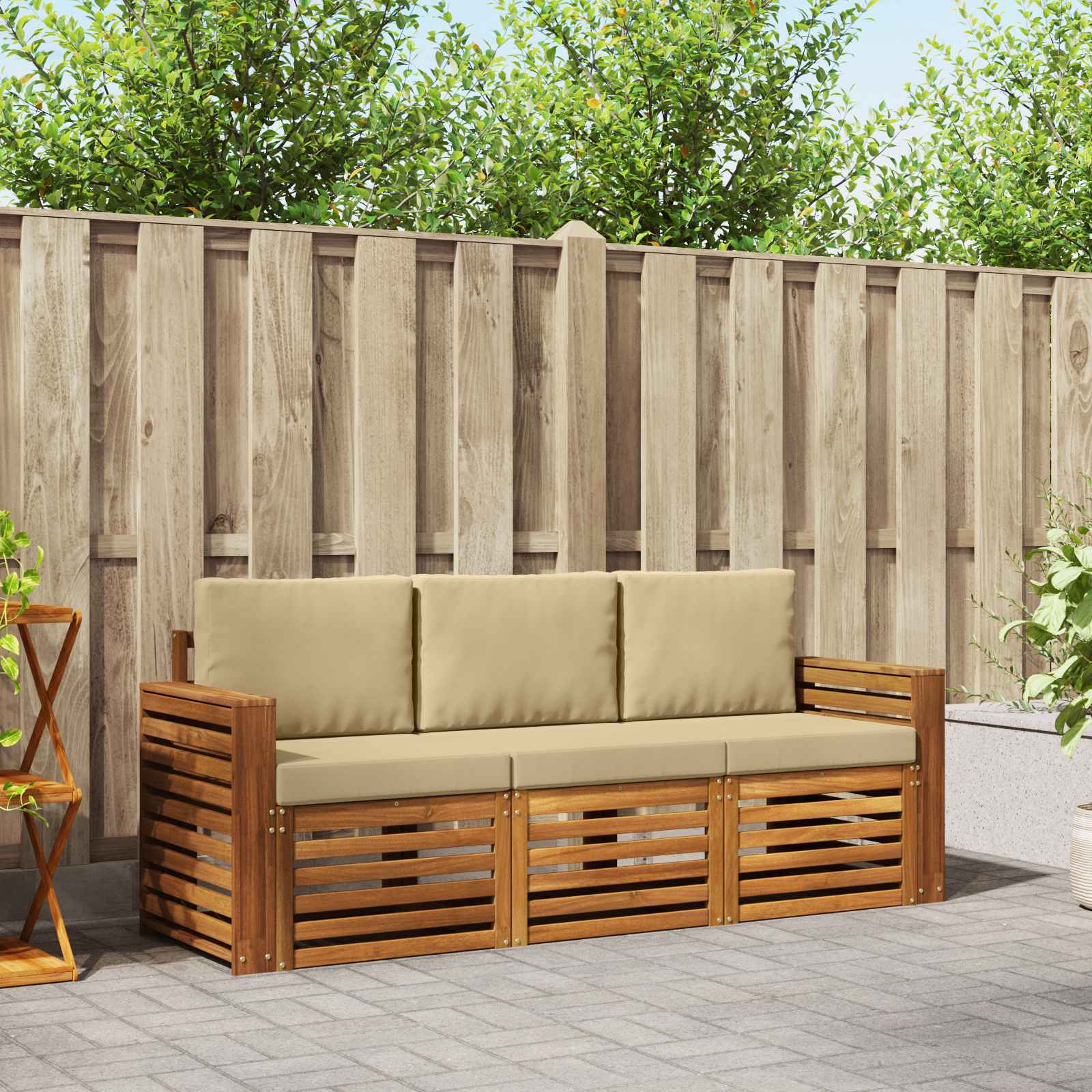 Set divani 3 pcs Naturale e Beige Legno di Acacia Massello | homemem39