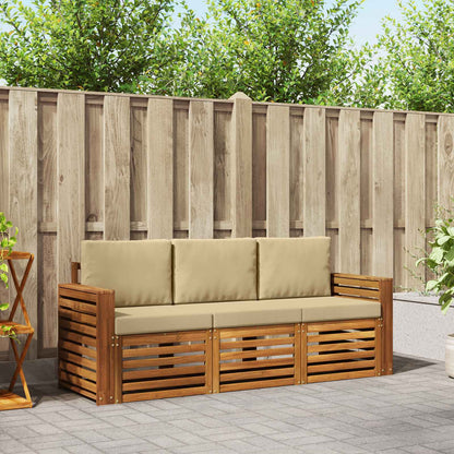 Set divani 3 pcs Naturale e Beige Legno di Acacia Massello