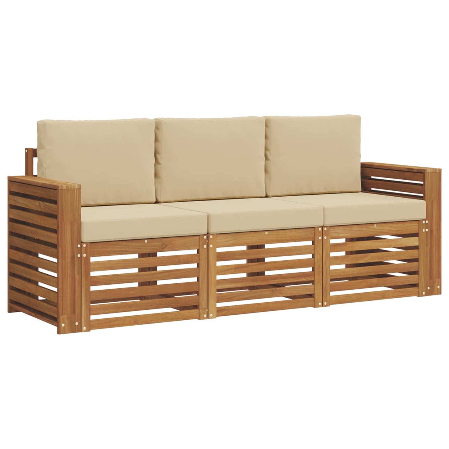 Set divani 3 pcs Naturale e Beige Legno di Acacia Massello | homemem39