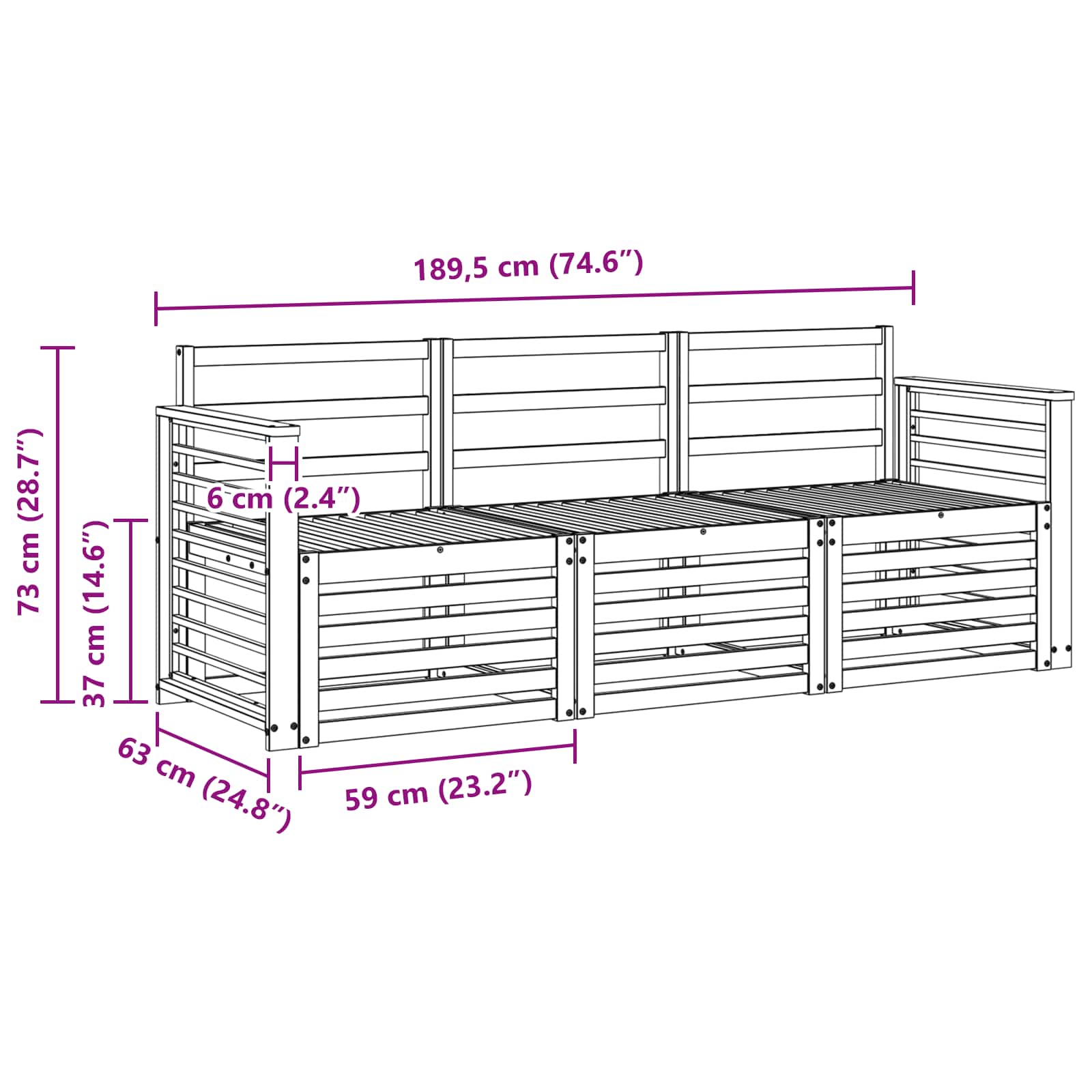 Set divani 3 pcs Legno di Acacia Massello | homemem39