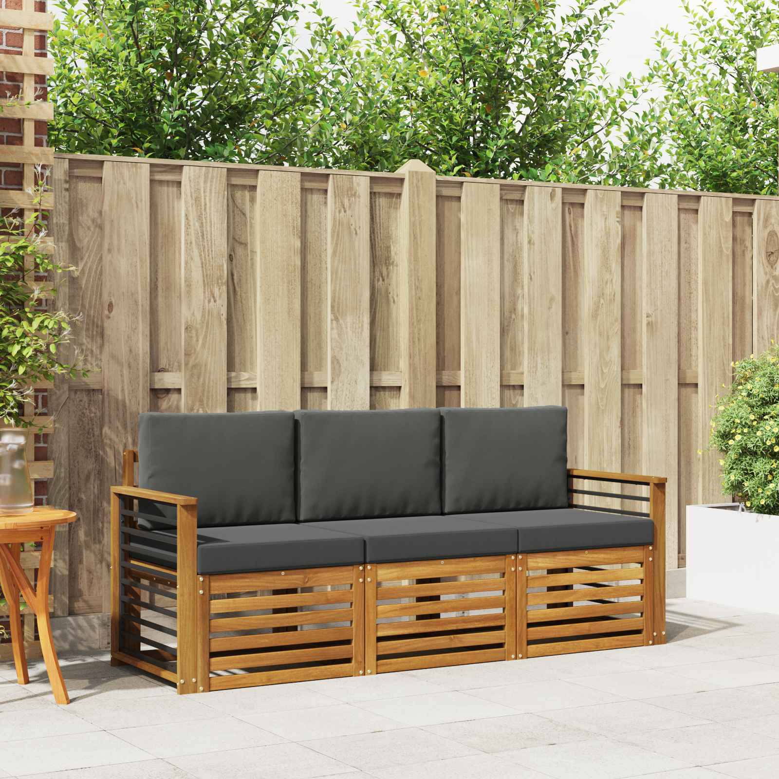 Set divani 3 pcs Naturale e Antracite Legno di Acacia Massello | homemem39
