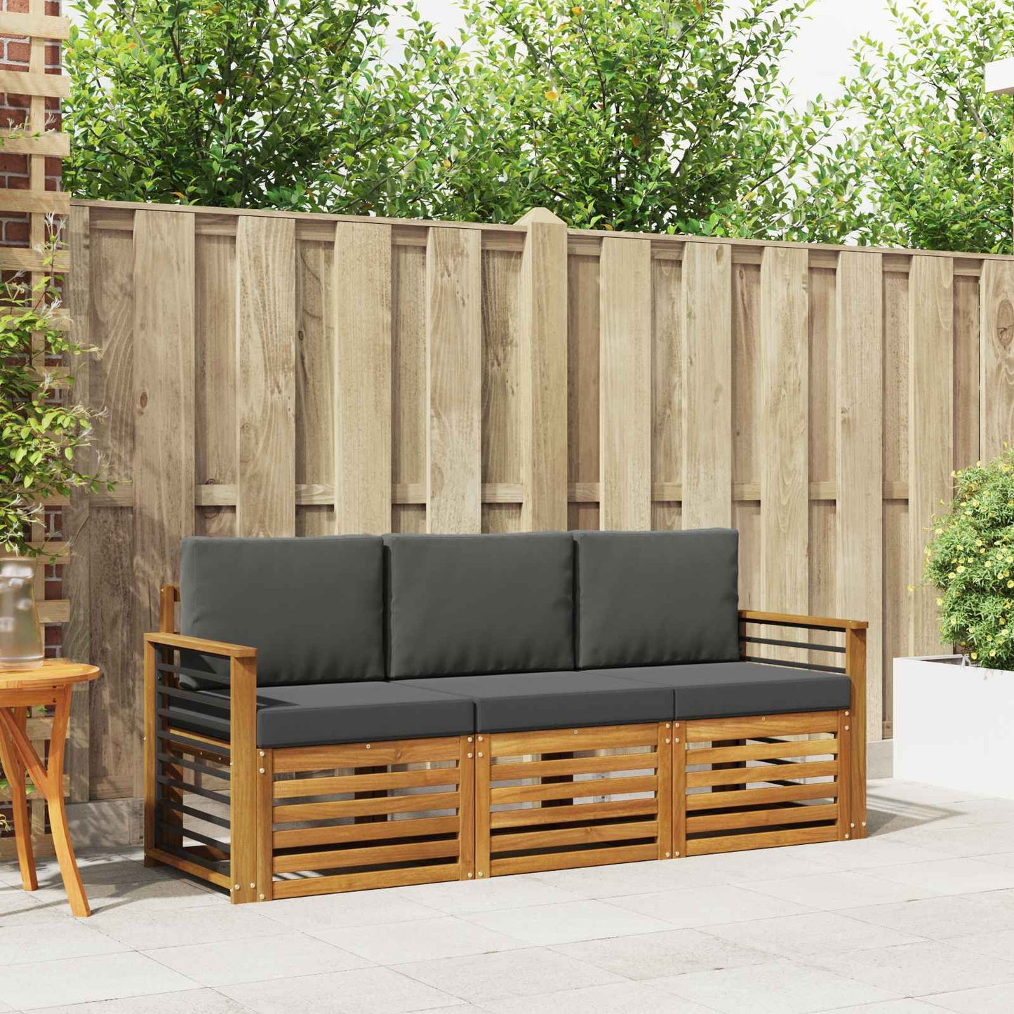 Set divani 3 pcs Naturale e Antracite Legno di Acacia Massello
