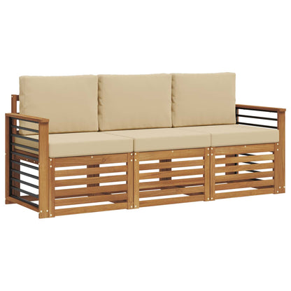 Set divani 3 pcs Naturale e Beige Legno di Acacia Massello