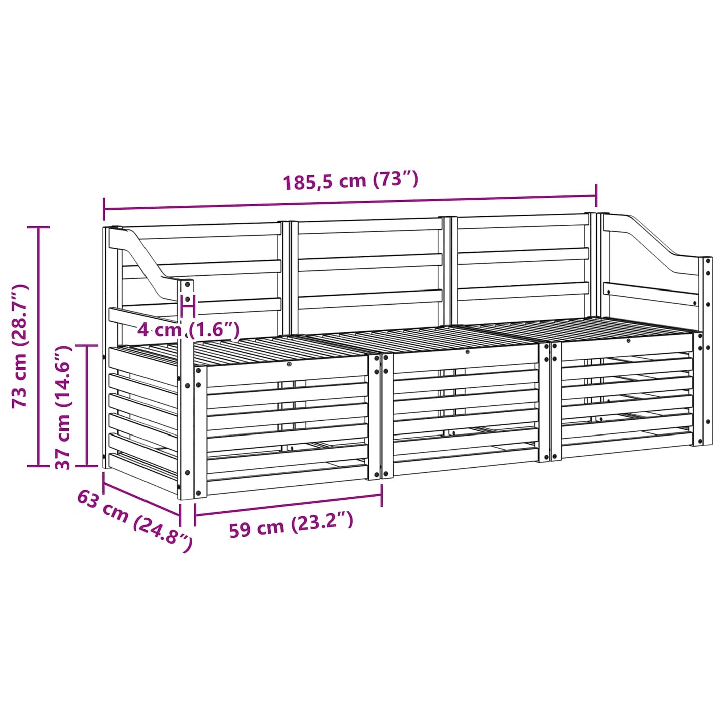 Set divani 3 pcs Naturale Legno di Acacia Massello