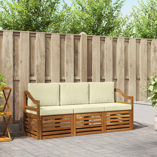 Set divani 3 pcs Naturale e Crema Legno di Acacia Massello | homemem39