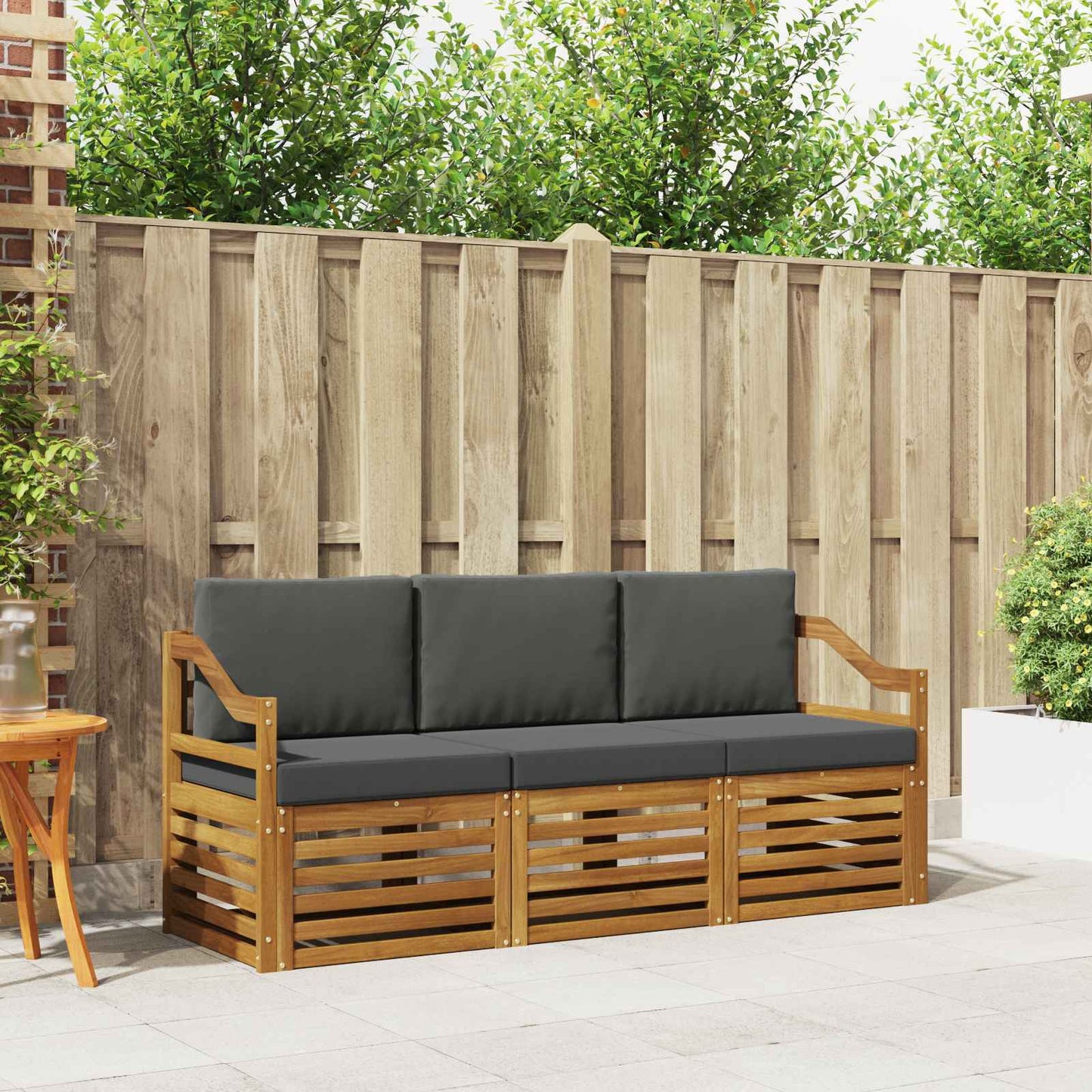 Set divani 3 pcs Naturale e Antracite Legno di Acacia Massello | homemem39