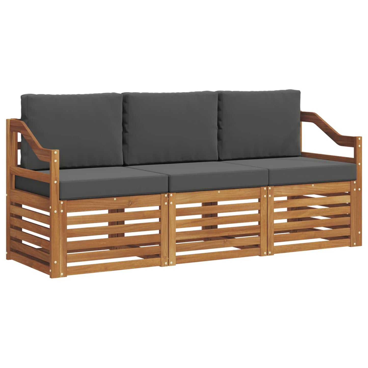Set divani 3 pcs Naturale e Antracite Legno di Acacia Massello | homemem39