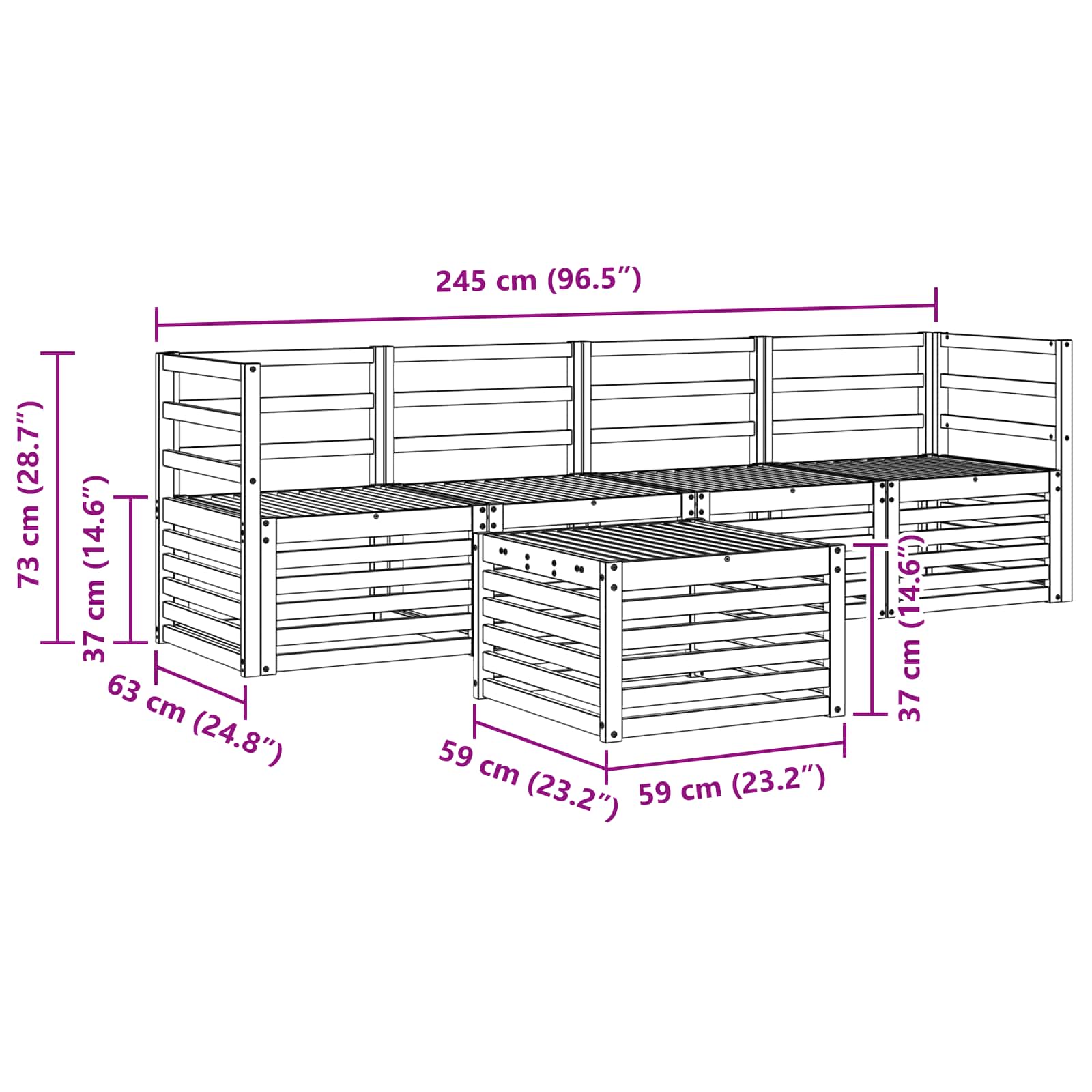 Set divani 5 pcs Naturale Legno di Acacia Massello | homemem39