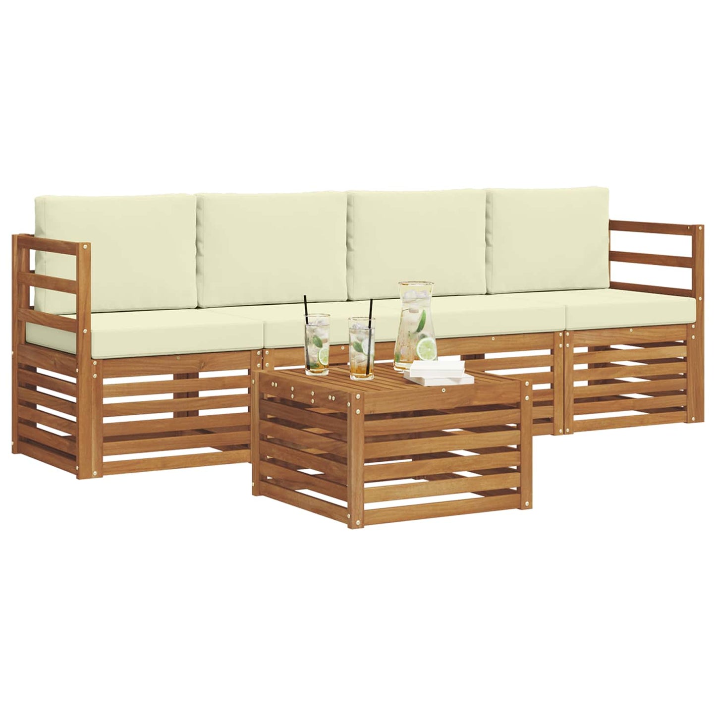 Set di divani da esterno con cuscino 5 pcs Naturale e Crema | homemem39