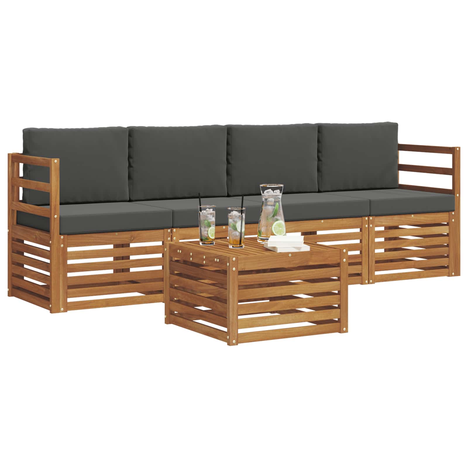 Set di divani da esterno con cuscino 5 pcs Naturale e Antracite | homemem39