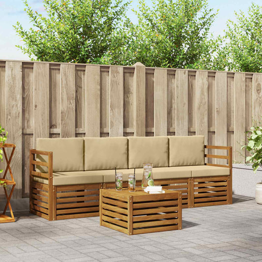 Set di divani da esterno con cuscino 5 pcs Naturale e Beige | homemem39