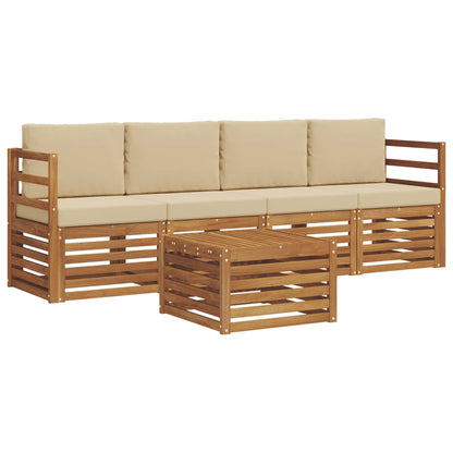 Set di divani da esterno con cuscino 5 pcs Naturale e Beige | homemem39