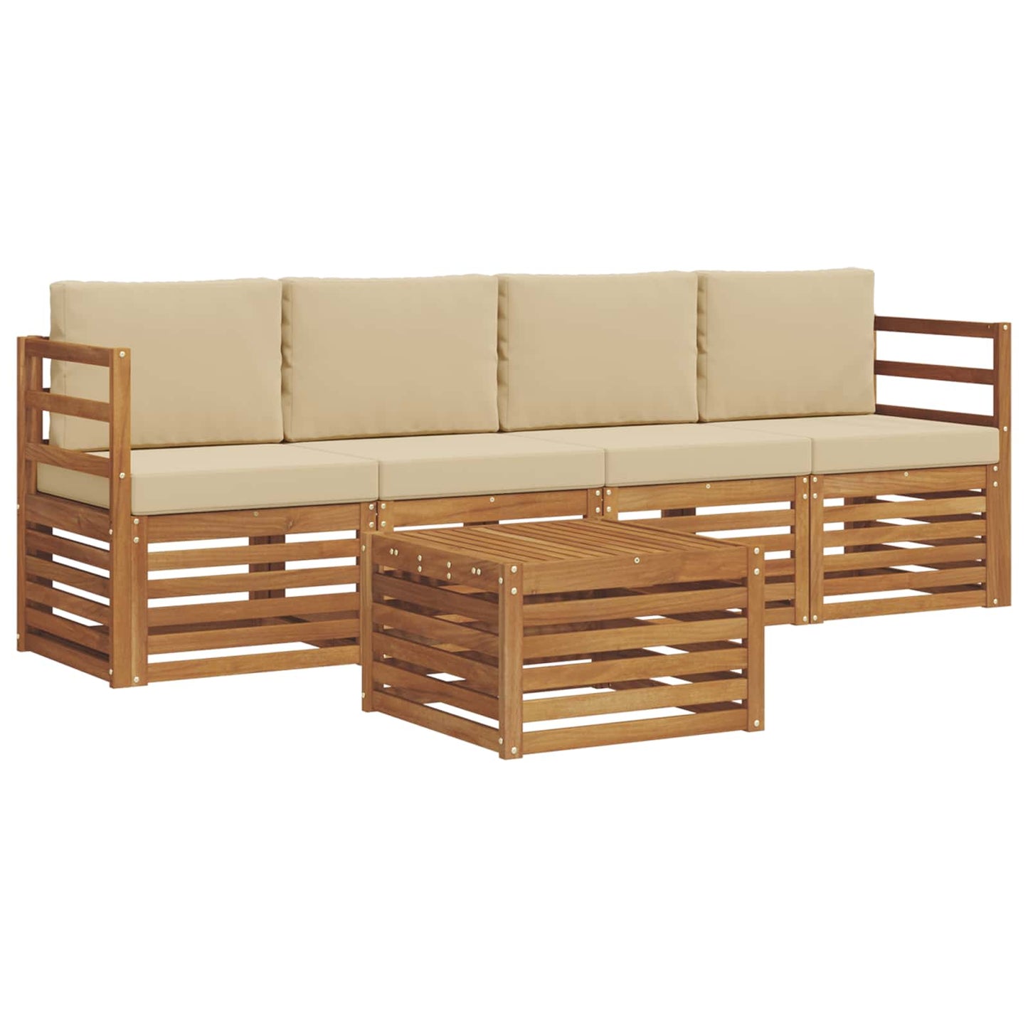 Set di divani da esterno con cuscino 5 pcs Naturale e Beige
