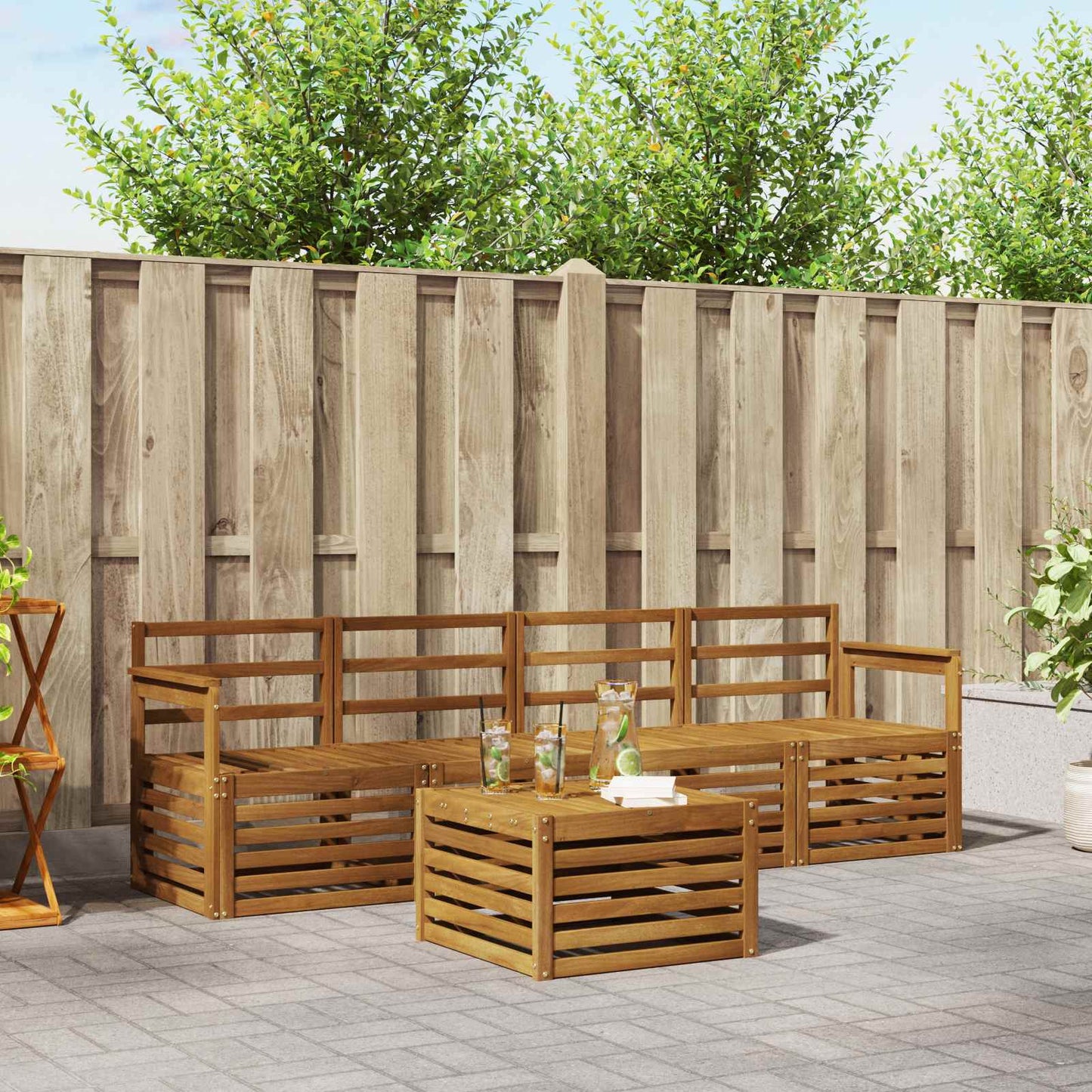 Set divani 5 pcs Naturale Legno di Acacia Massello | homemem39