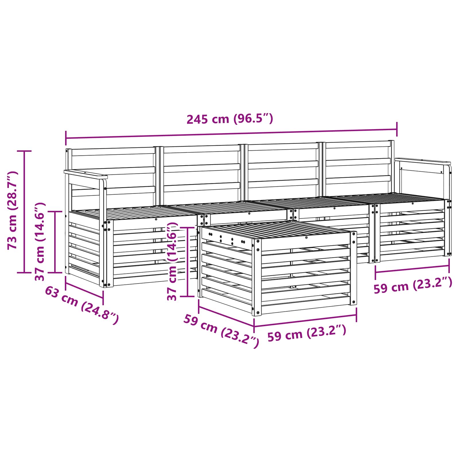Set divani 5 pcs Naturale Legno di Acacia Massello | homemem39