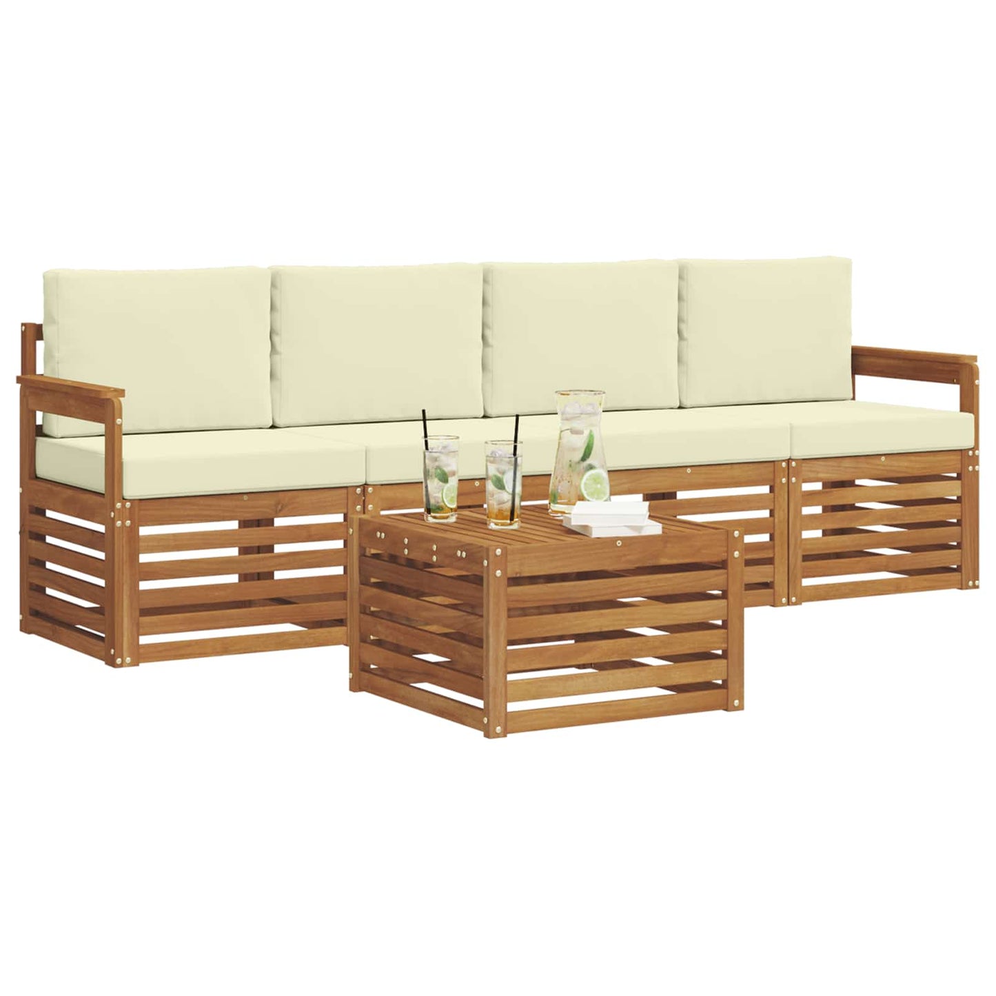 Set di divani da esterno con cuscino 5 pcs Naturale e Crema | homemem39