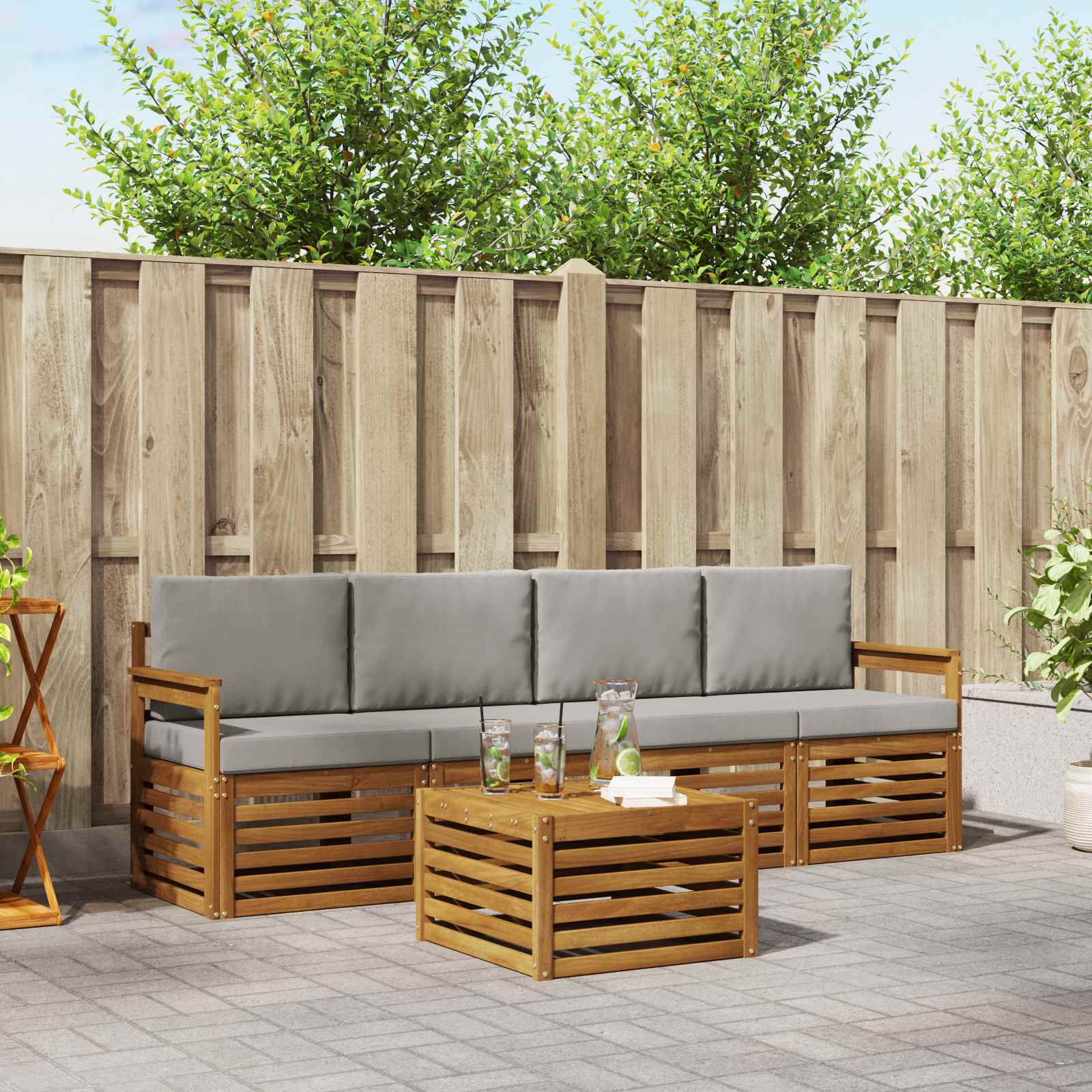 Set di divani da esterno 5 pcs Grigio Naturale e Chiaro | homemem39