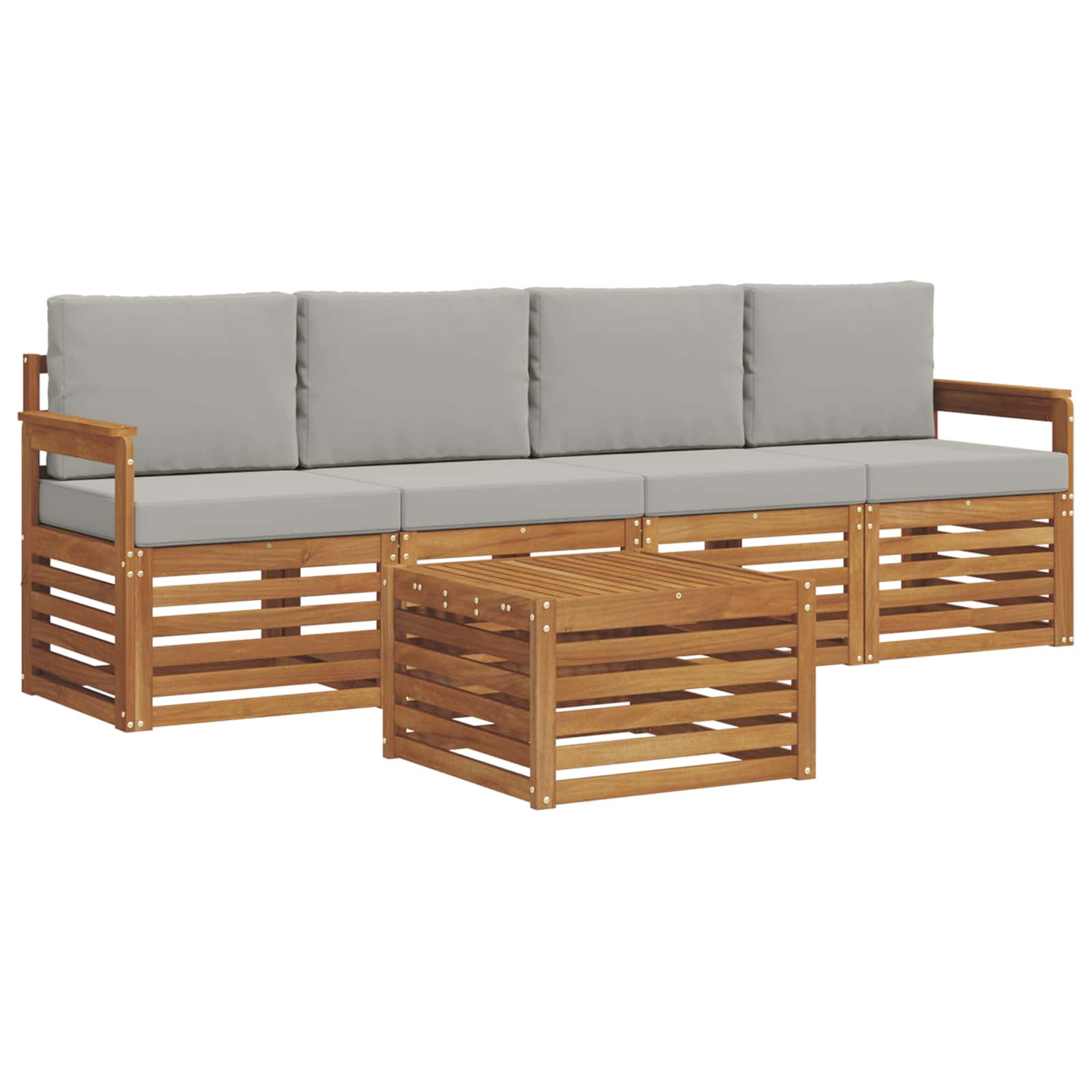 Set di divani da esterno 5 pcs Grigio Naturale e Chiaro | homemem39