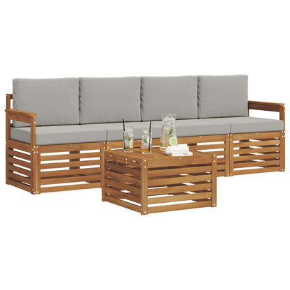 Set di divani da esterno 5 pcs Grigio Naturale e Chiaro | homemem39