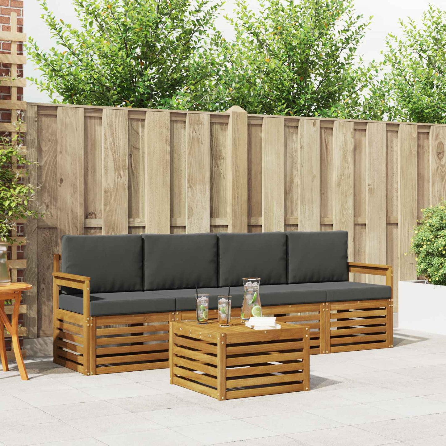 Set di divani da esterno con cuscino 5 pcs Naturale e Antracite