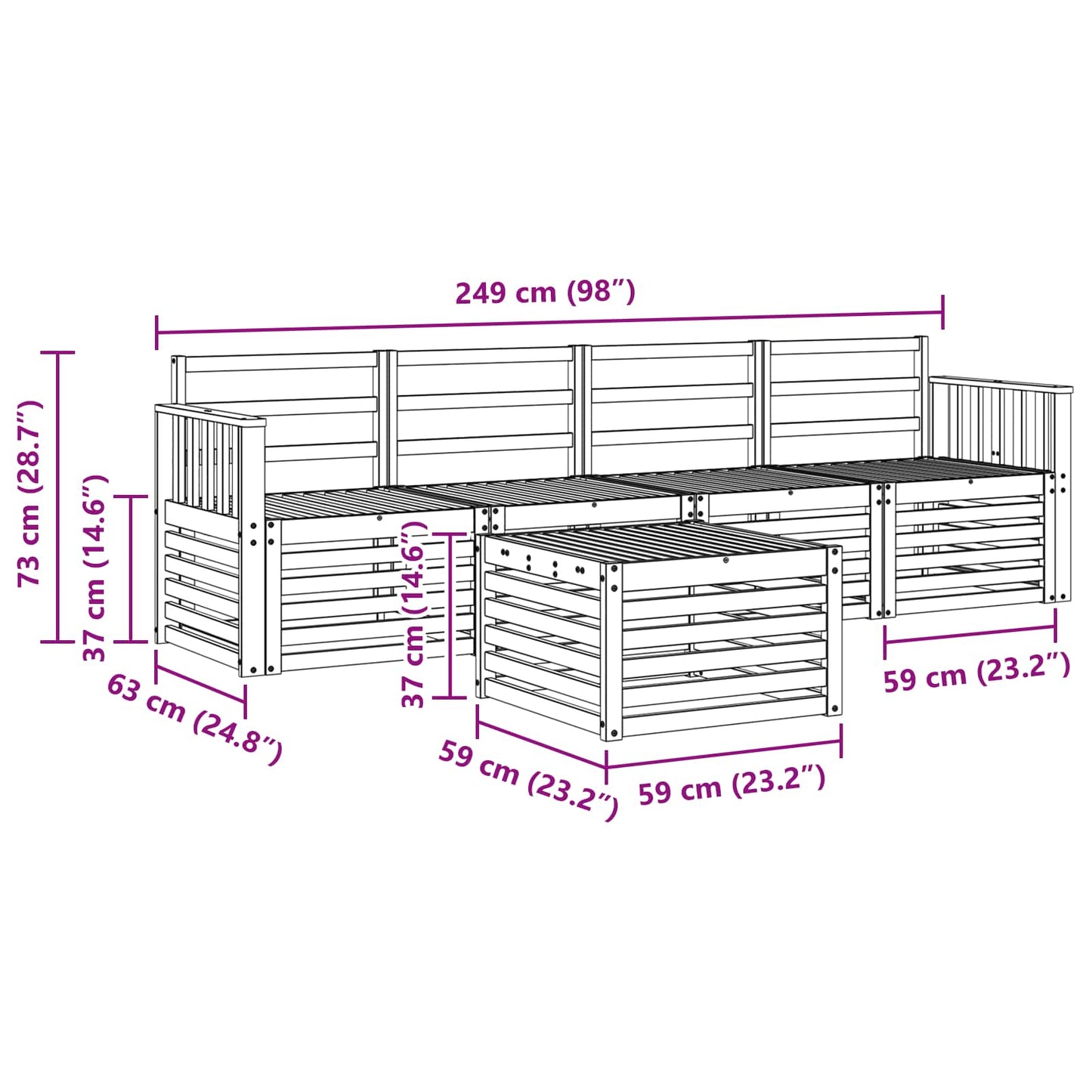 Set divani 5 pcs Naturale Legno di Acacia Massello | homemem39