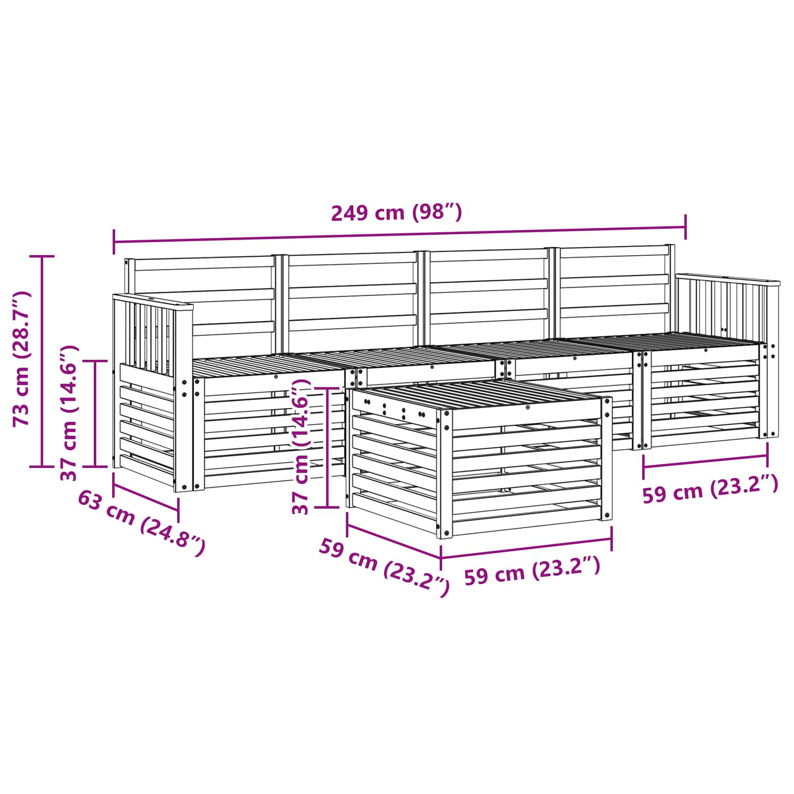 Set divani 5 pcs Naturale Legno di Acacia Massello | homemem39