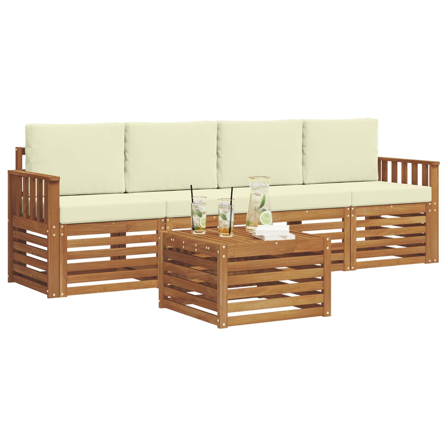 Set di divani da esterno con cuscino 5 pcs Naturale e Crema | homemem39