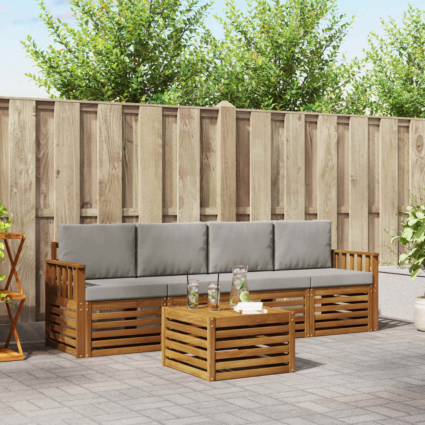 Set di divani da esterno 5 pcs Grigio Naturale e Chiaro | homemem39