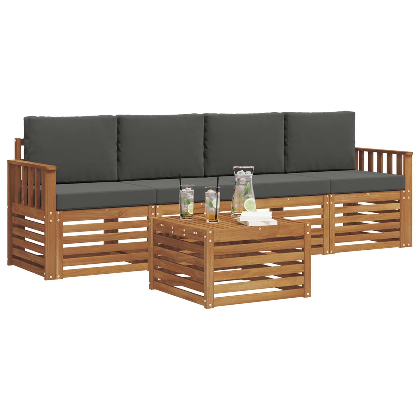Set di divani da esterno con cuscino 5 pcs Naturale e Antracite | homemem39