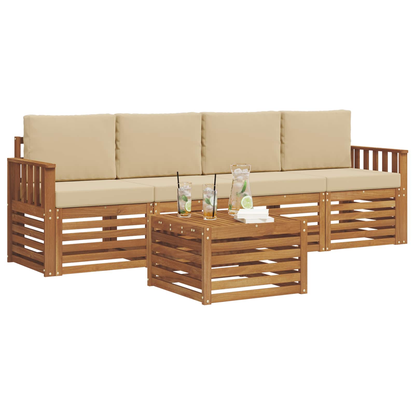 Set di divani da esterno con cuscino 5 pcs Naturale e Beige | homemem39