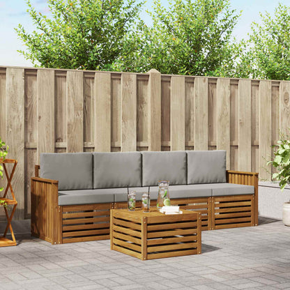 Set di divani da esterno 5 pcs Grigio Naturale e Chiaro