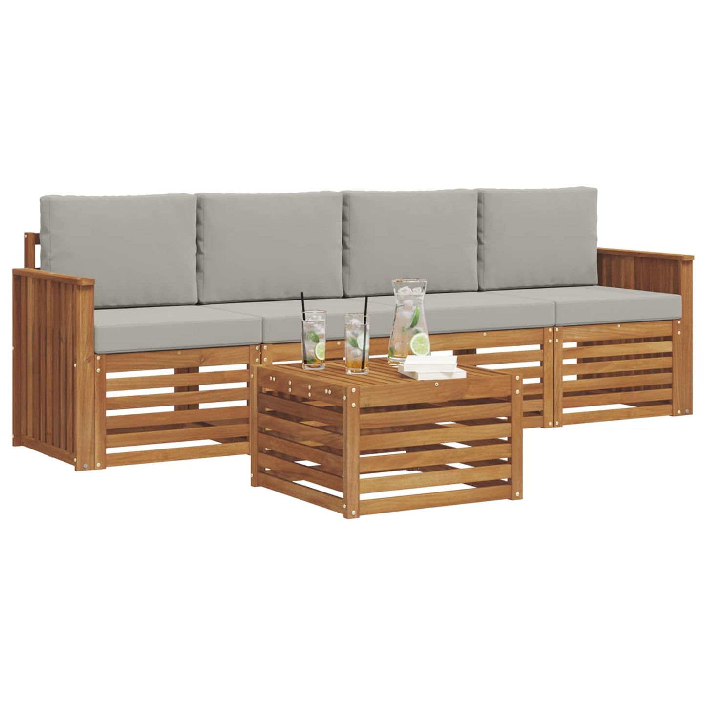 Set di divani da esterno 5 pcs Grigio Naturale e Chiaro