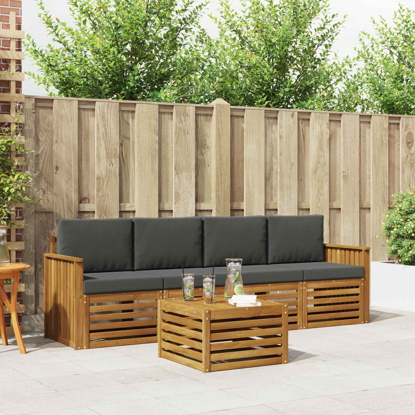 Set di divani da esterno con cuscino 5 pcs Naturale e Antracite