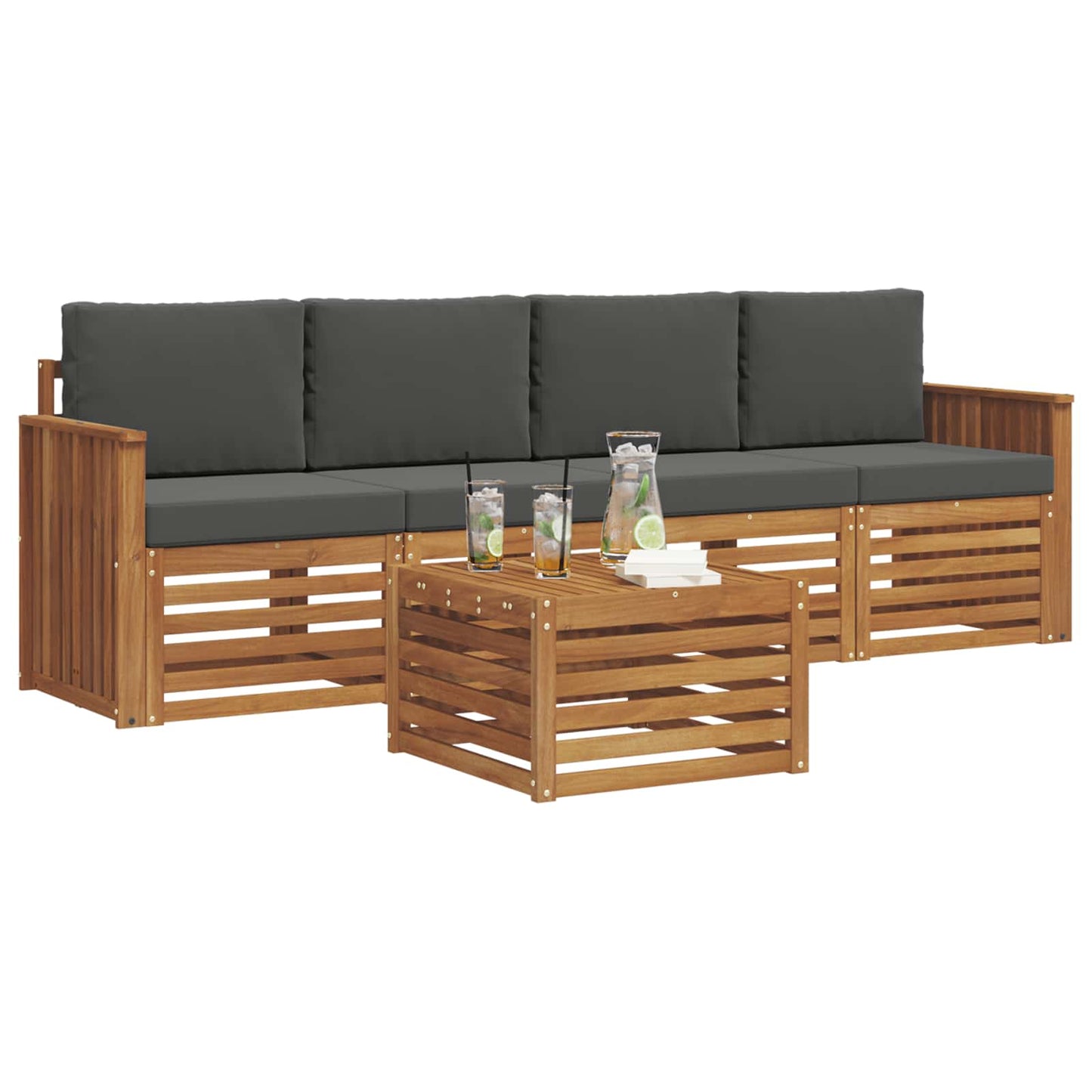 Set di divani da esterno con cuscino 5 pcs Naturale e Antracite