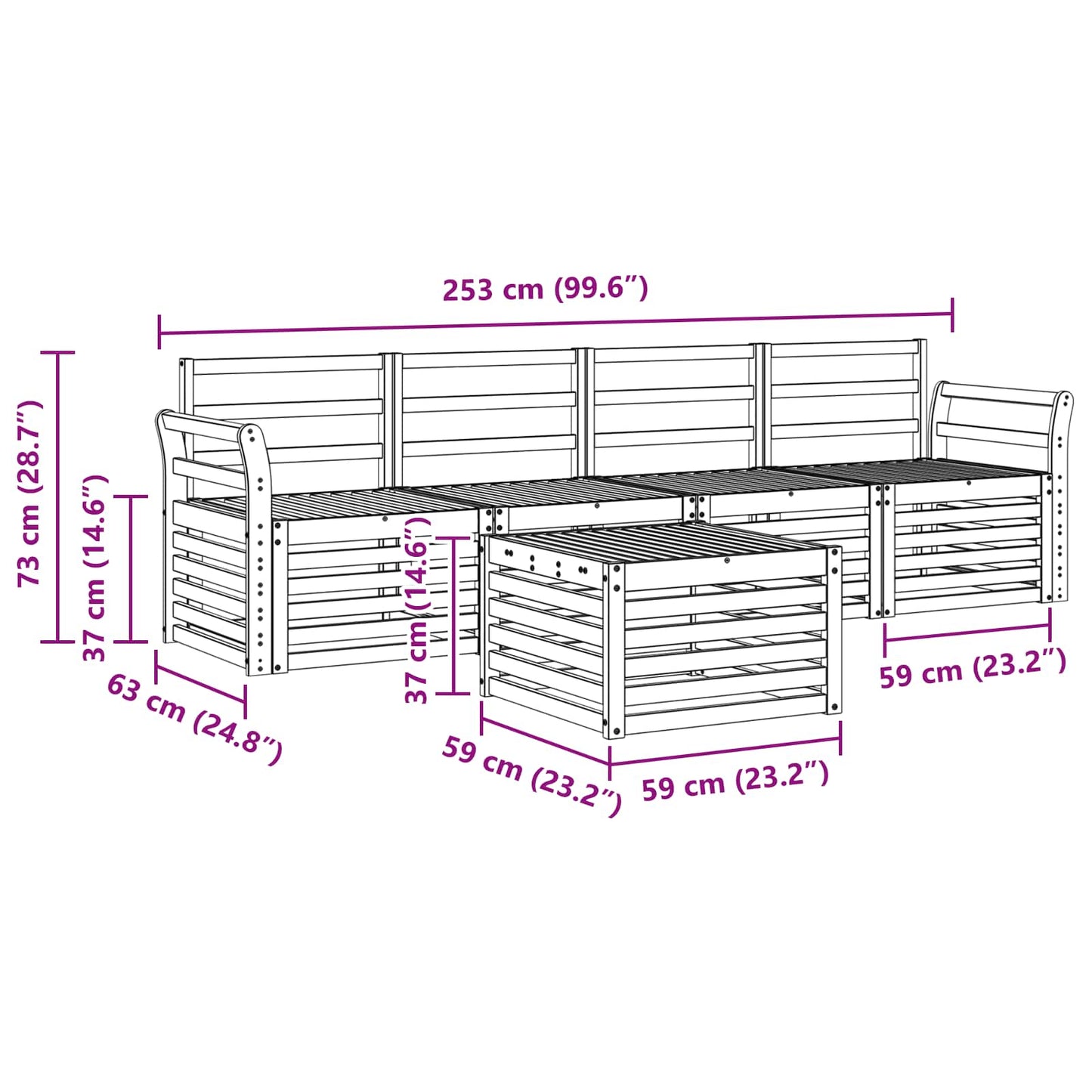 Set divani Naturale Legno di Acacia Massello | homemem39