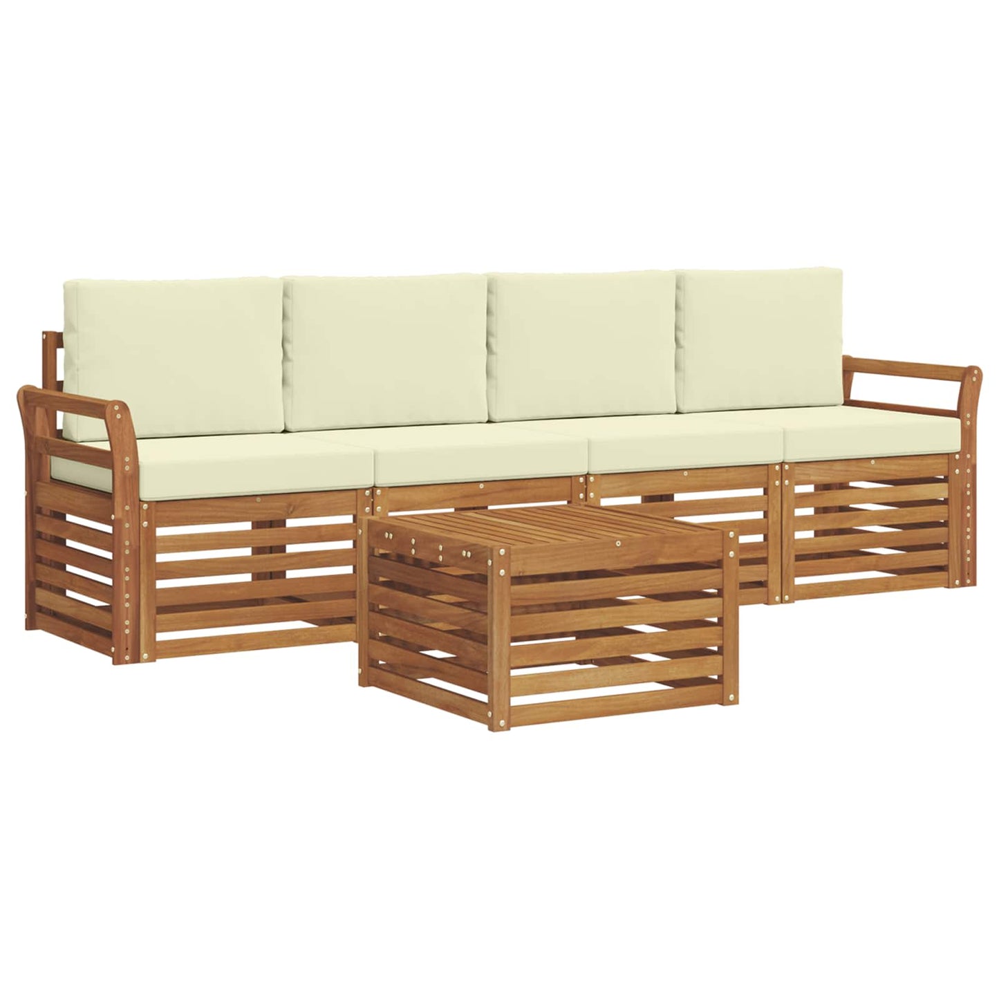 Set di divani da esterno con cuscino 5 pcs Naturale e Crema