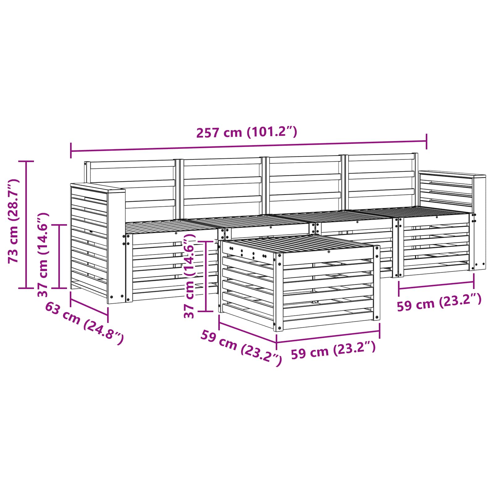 Set divani 5 pcs Naturale Legno di Acacia Massello | homemem39