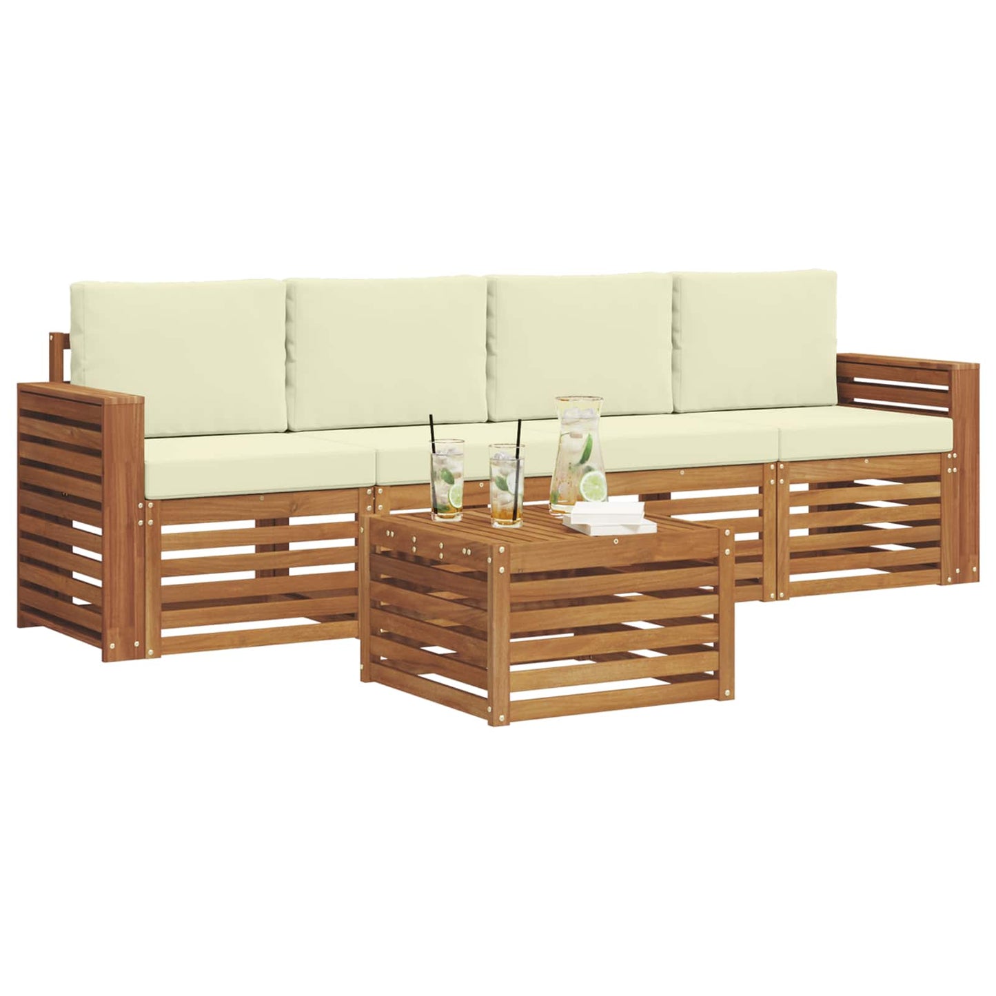 Set di divani da esterno con cuscino 5 pcs Naturale e Crema
