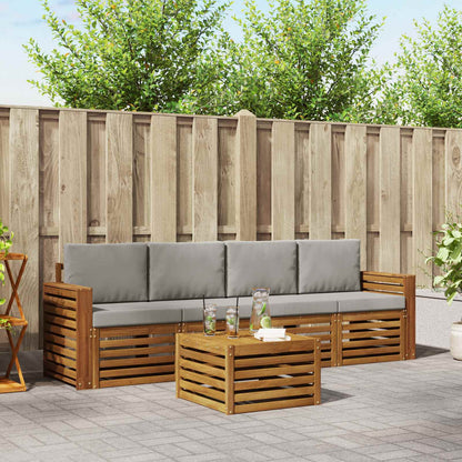 Set di divani da esterno 5 pcs Grigio Naturale e Chiaro