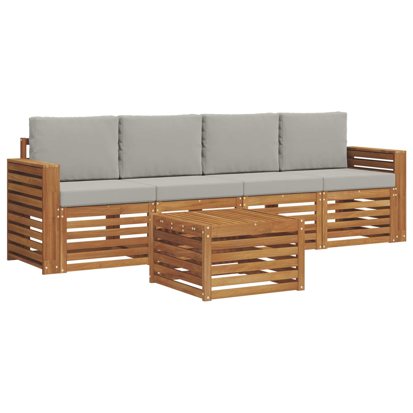 Set di divani da esterno 5 pcs Grigio Naturale e Chiaro