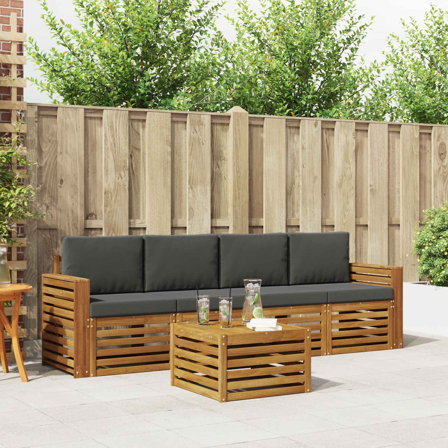 Set di divani da esterno con cuscino 5 pcs Naturale e Antracite